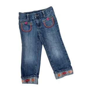 Vintage Y2K Gymboree Girls 3T Embroidered Blue Jeans Floral Butterfly Cuffed Hem